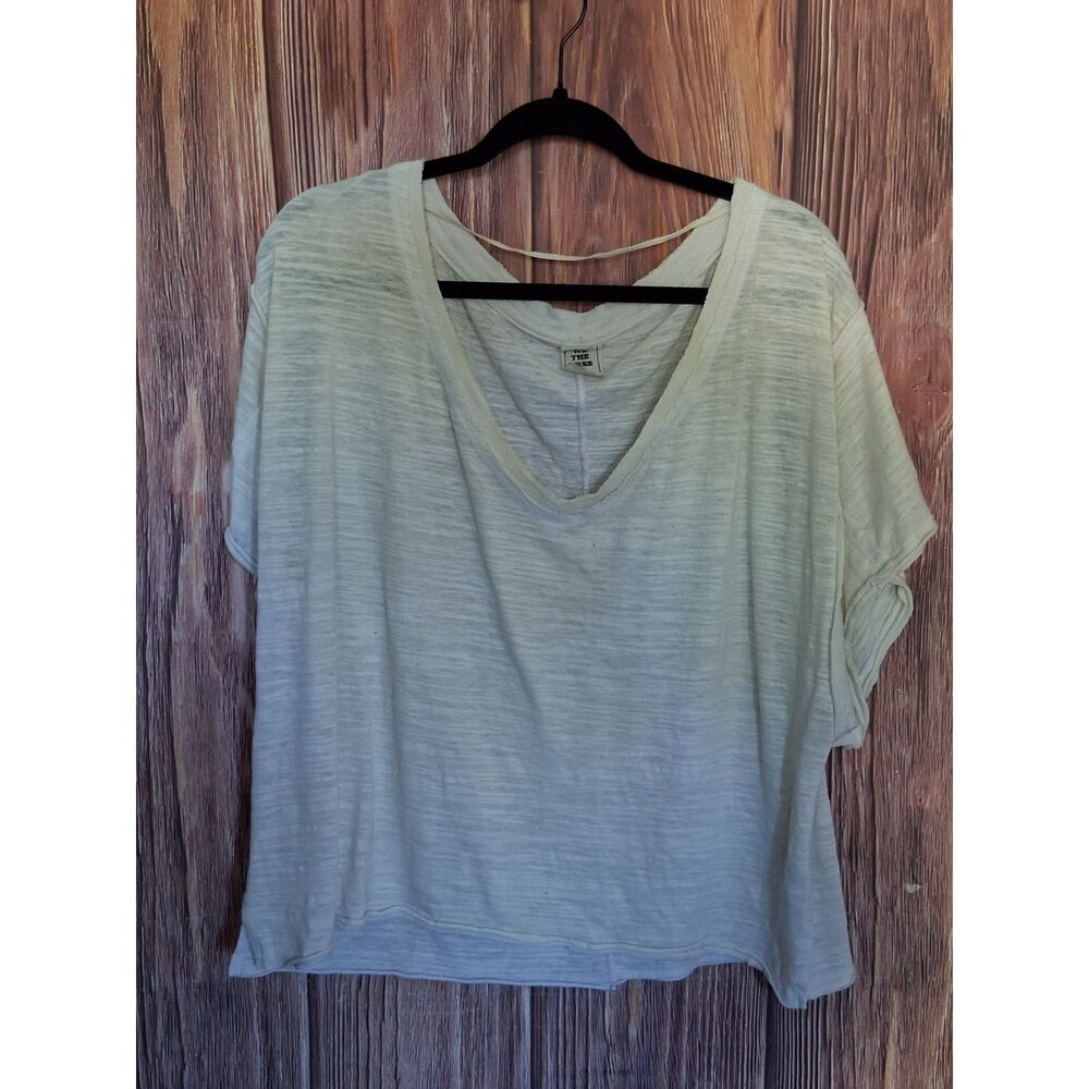 We the free XS white slub knit oversized v neck top boho streetwear slouchy